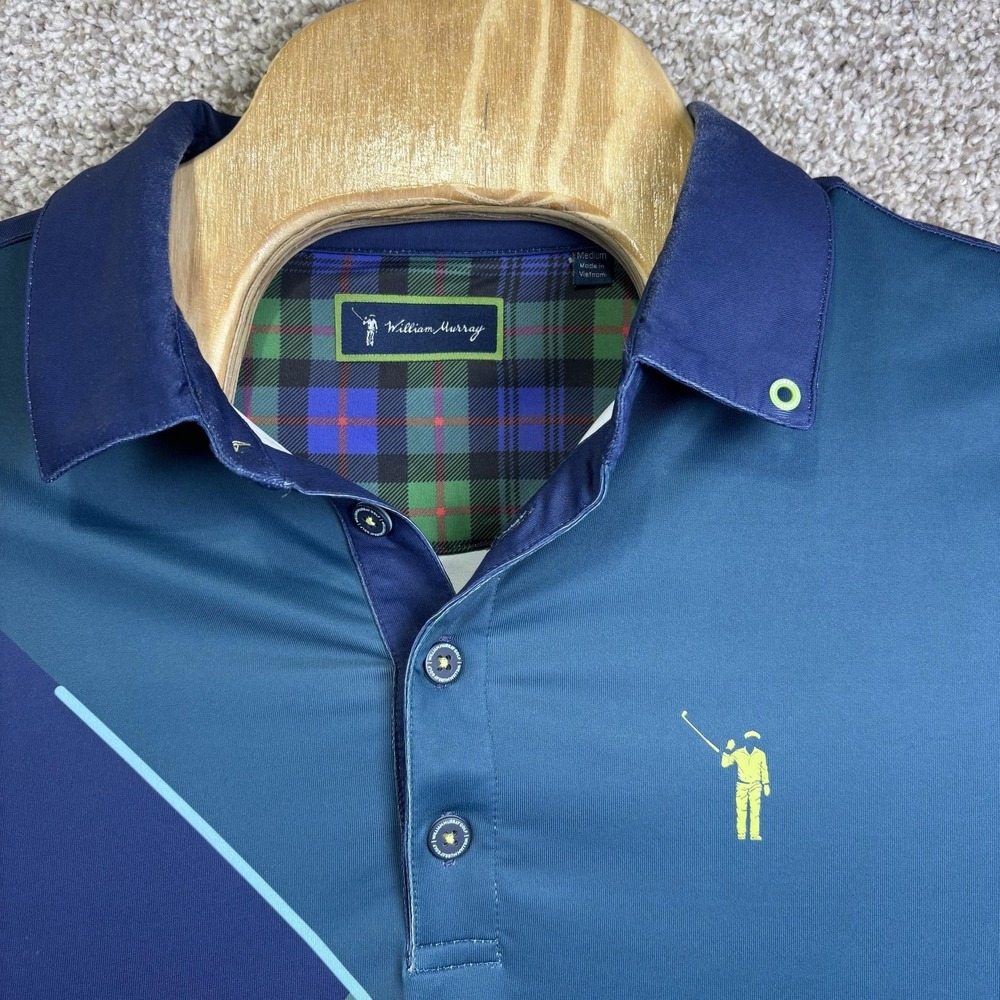 William Murray Golf Polo Shirt Mens Medium Blue Geometric Performance Knit
